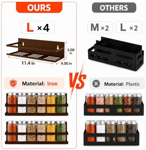 SMRCAD 4 Pack Metal Magnetic Spice Rack for Fridge – Heavy-Duty | Iron Construction, Rust-Resistant, Dust-Resistant, Fits Condiment Bottles, Includes Screws for Optional Wall Mount
