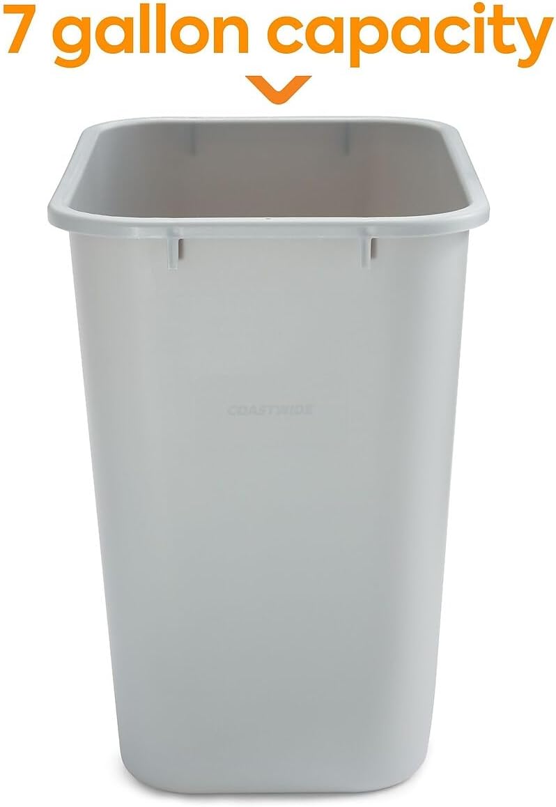 Coastwide Professional Indoor Trash Can Without Lid, Gray, 7 Gallon | Soft molded plastic waste bin for offices, breakrooms, and common areas.