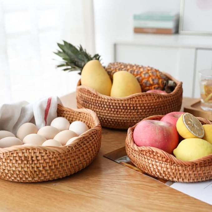 Rattan Bread Basket, Hand Woven Fruit Basket, Wicker Serving Basket Bowl - Image 2