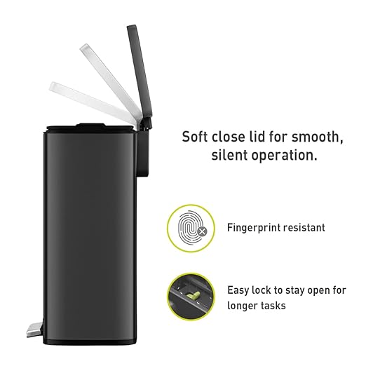 EKO Madison Matte Black 50 Liter/13.2 Gallon Step Trash Can - Image 3