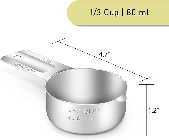 1PCS 1/3Cup Single Measuring Cup, Stainless Steel Measure Scoop, Metric and US - Image 2