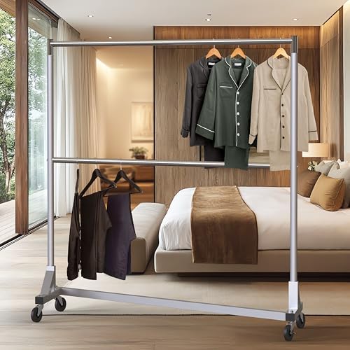 Simple Houseware Commercial Grade Z-Base Double Rod Garment Rack, Silver