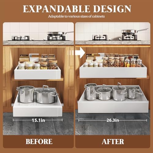 Seinloes 4 Pack Expandable Pull Out Cabinet Organizer 21"Deep With Raisi...