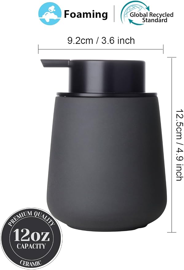 INGOFIN Ceramic Foaming Soap Dispenser - 12oz Foam Hand Soap Dispenser Bathroom - Image 2