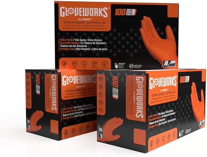 GLOVEWORKS Heavy-Duty Nitrile Gloves, Disposable, Latex Free, 8 Mil, Diamond by GLOVEWORKS