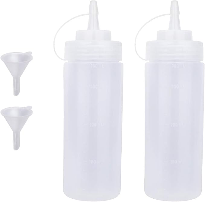 Squeeze Bottles for Sauces 2 Pack, Ketchup Bottle 12 Ounce Plastic Dressing by Katfort