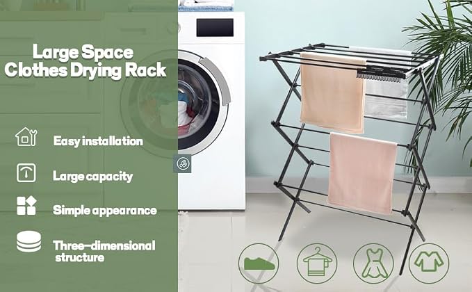 3 Tiers Foldable Clothes Drying Rack, Vertical Laundry Rack Portable and - Image 6