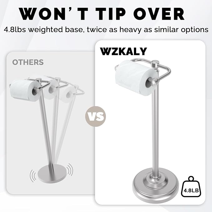 Toilet Paper Holder Stand, Brushed Nickel Toilet Paper Holder Free Standing - Image 6