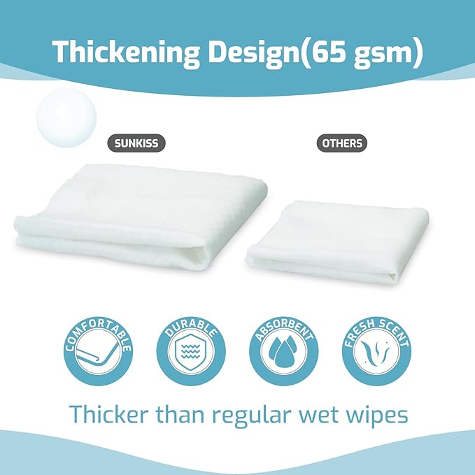 SUNKISS Trustplus Wet Wipes for Adult No Rinse, Extra Large 8”x12” Body - Image 3