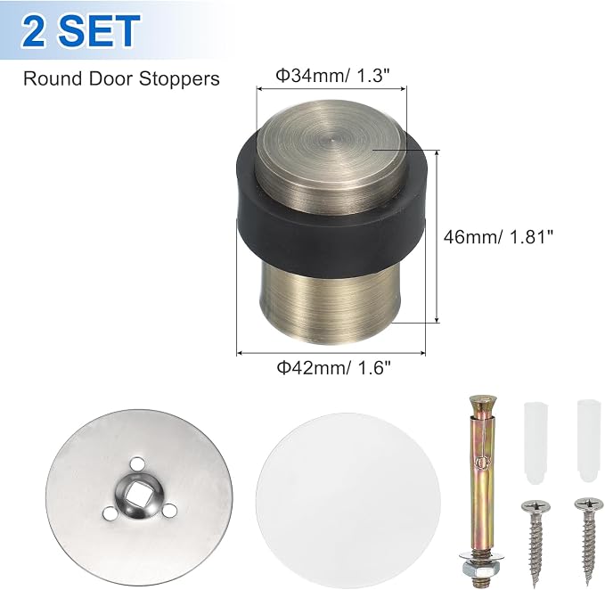 PATIKIL 2Set Round Door Stoppers, 46mm Stainless Steel Door Stop Doorstop Wedge - Image 2