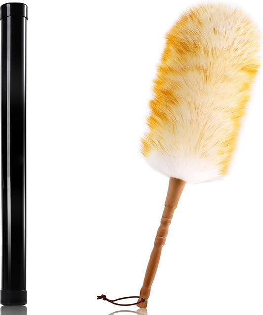 Lambswool Duster with Solid Wooden Handle, Leather Hang Strap, 18.9 inch Long by GRNVDWN