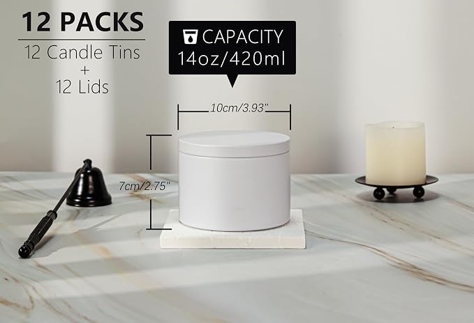 Tins With Lids, 3 Wicks Containers 12 Pack 14oz/420ml Seamless Bulk - Image 2
