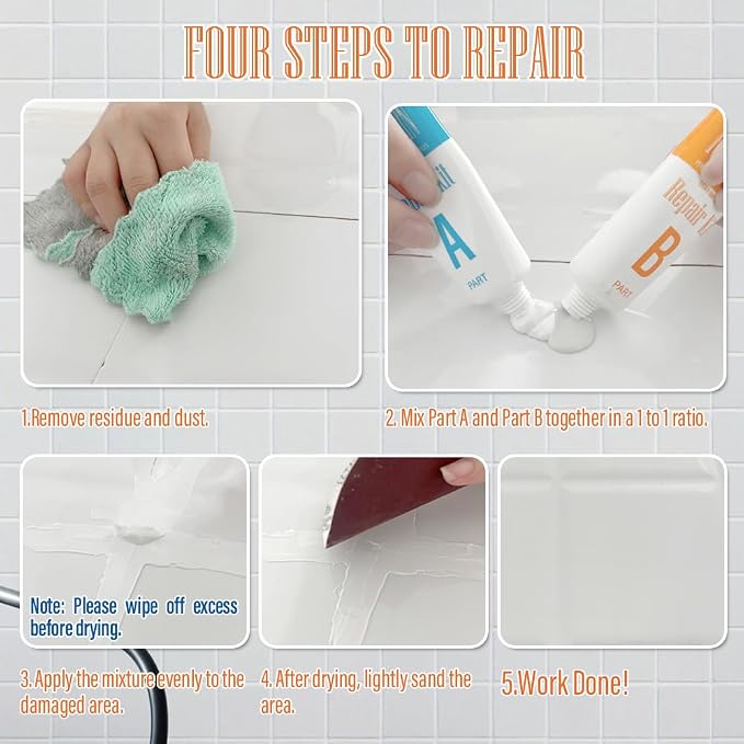 Porcelain Repair Kit White, High-Gloss Chipped Sink & Tile Repair Kit to - Image 6
