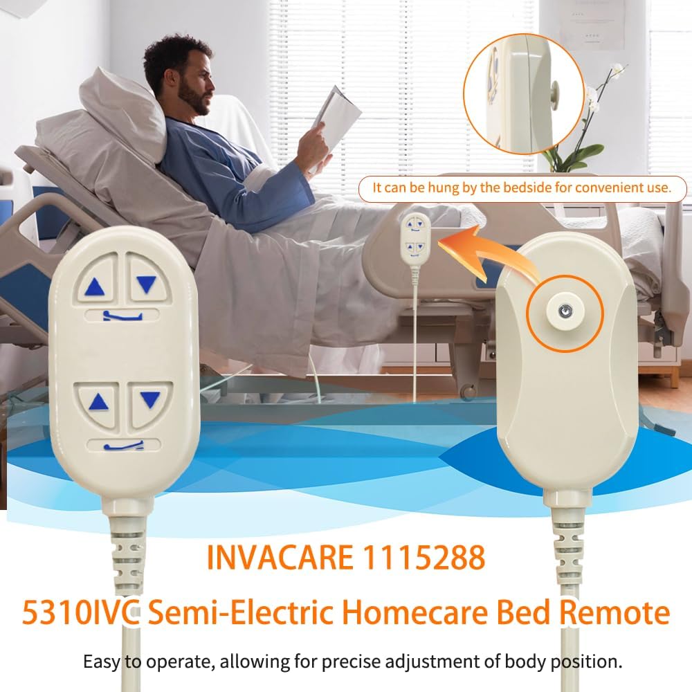 1115288 Bed Remote Controller for Invacare 5310IVC Semi Electric Homecare Bed, Replacement for Invacare 5310IVC Full Electric Homecare, Inclusion 6 Way 10-Pin Phone Style Connector, 2 Years Warranty