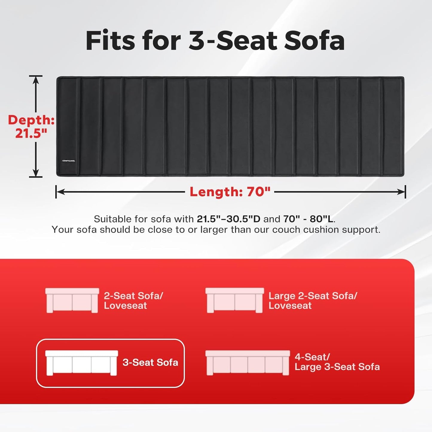 Comfyanno Couch Cushion Support Board, Repairs Sagging 3-Seat Sofa, Ready to Use, 21.5" x 70", Heavy-Duty Solid Wood Board, Safe Corner, Sinking Couch & Sofa Fix Saver