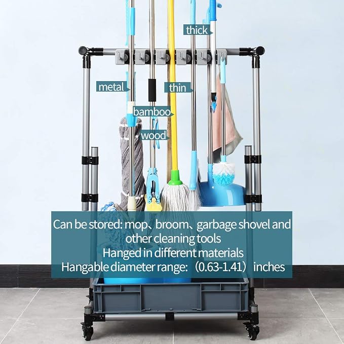 Broom And Mop Holder Put Wet Movable Floor-Mounted Mop Rack Floor Standing - Image 3