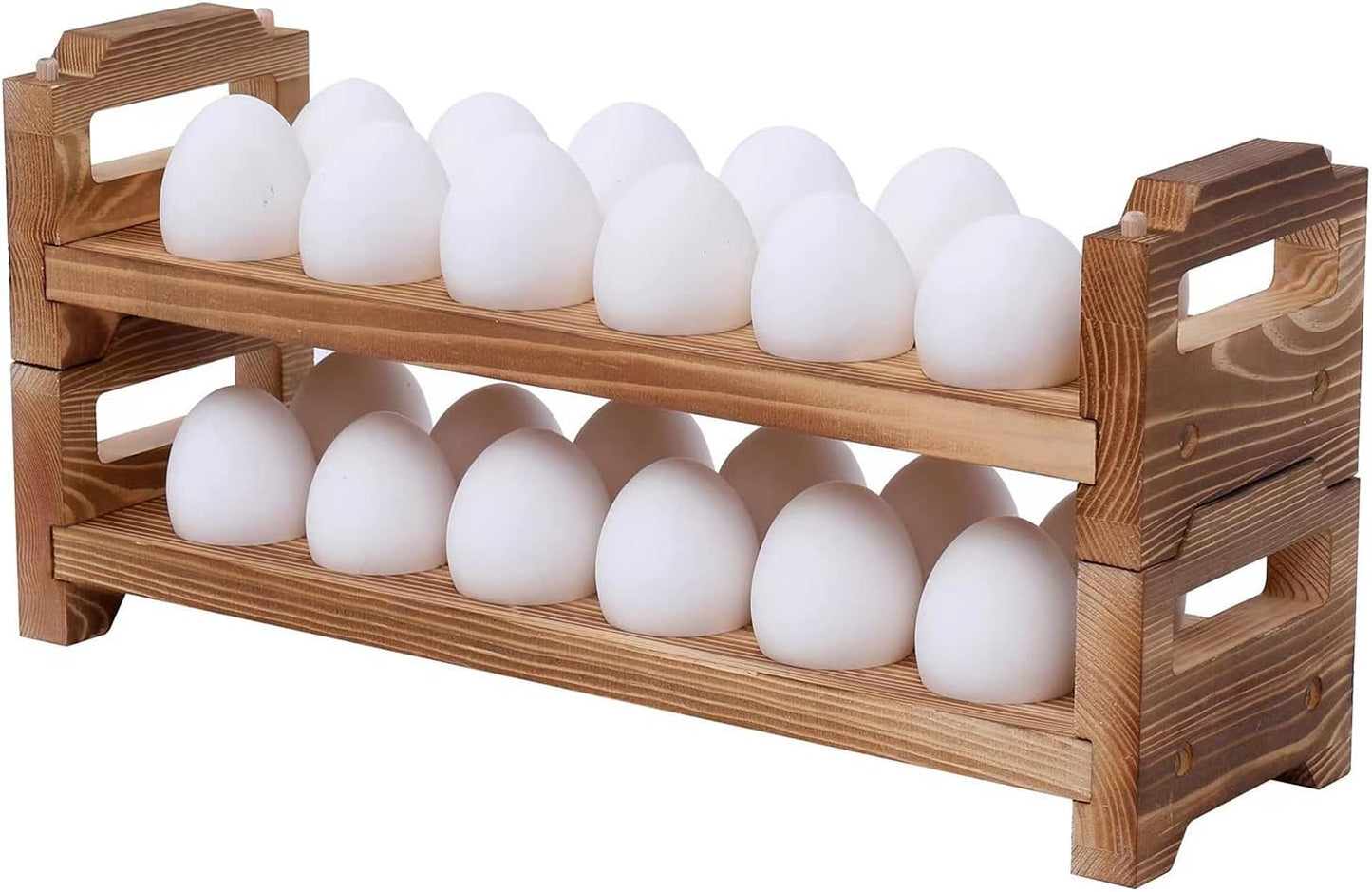 Wooden Egg Holder Countertop, Stackable Egg Organizer, 2-Tier 24 Eggs | Solid natural wood egg holder, farmhouse style. 2-tier stackable saves space. Countertop & fridge use. No chemical coating.