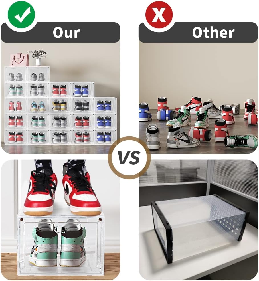 US 15 XXL 8 Pack Shoe Storage Box, Shoe Boxes Clear Plastic Stackable, Shoe C...