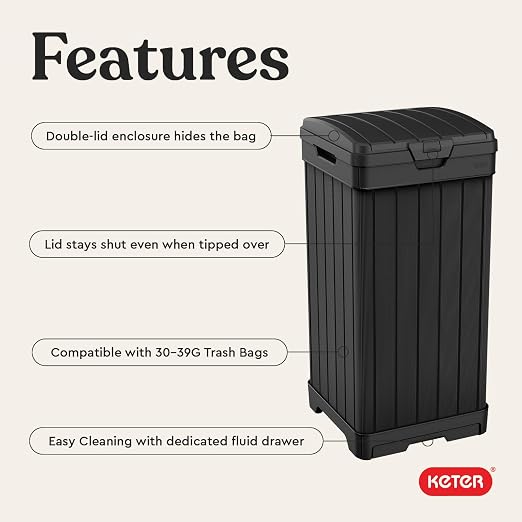 Keter Baltimore Resin 38 Gallon Outdoor Kitchen Trash Can - Image 5