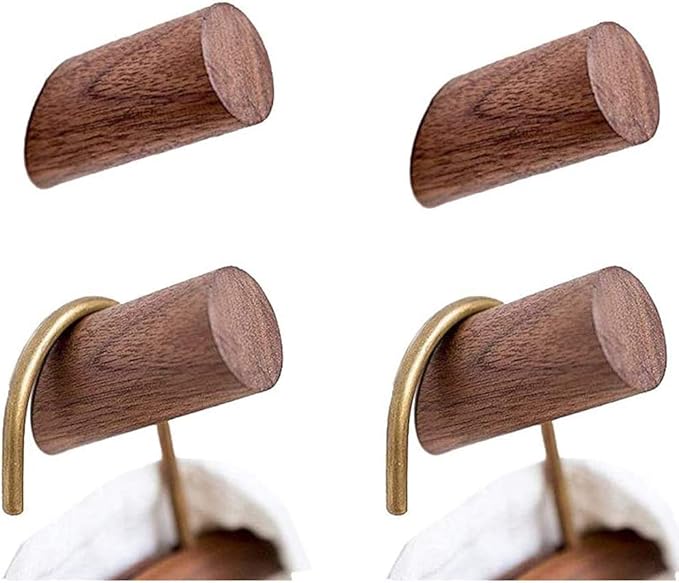 Wood Wall Hooks, 4 Pack Coat Hooks Wall Mounted, Rustic Wooden Heavy Duty Robe by Felidio