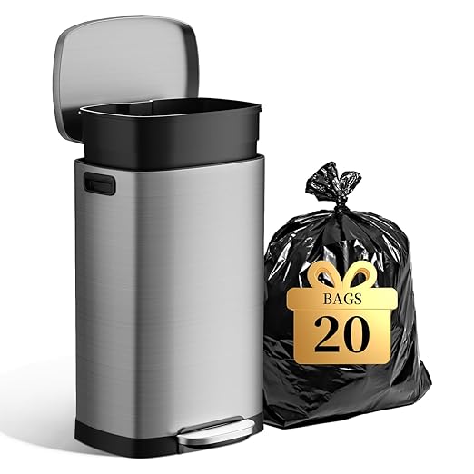 13 Gallon Trash Can with Lid, 50L Fingerprint Proof Stainless Steel Kitchen by trashcan