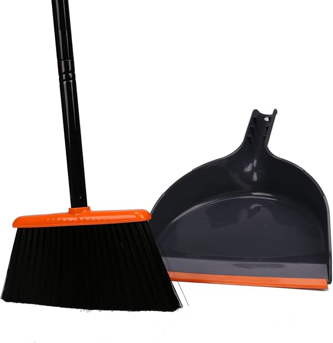 TreeLen Angle Broom and Dustpan Set, Dust Pan Snaps On Broom Handles Orange - Image 3