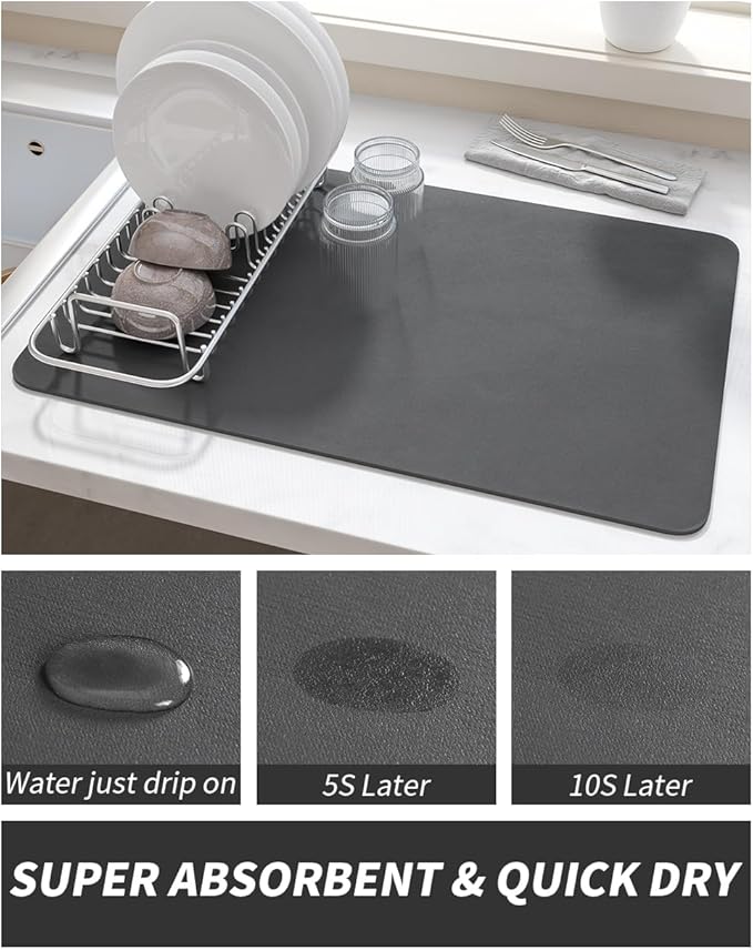 AMOAMI-Coffee Mat Hide Stain Rubber Backed Absorbent Dish Drying Mat - Image 3