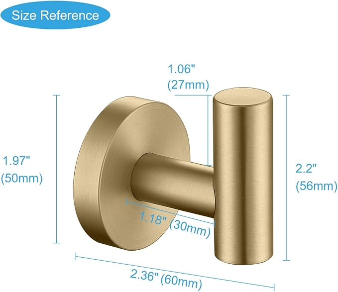 TASTOS Brushed Gold Bathroom Towel Coat Hook Stainless Steel, 2 Pack Robe - Image 3