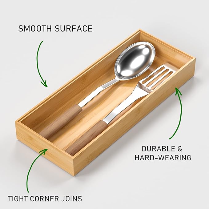 Bamboo Drawer Organizer, Stackable Utensil Organizer - Image 3