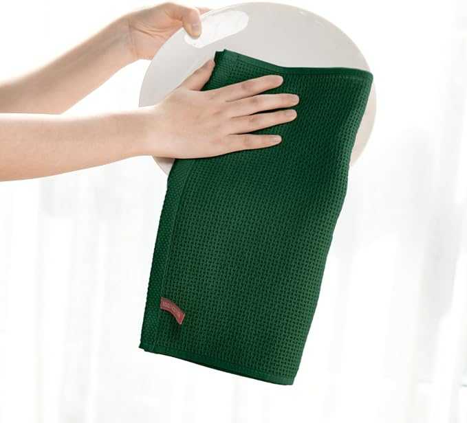 Artoid Mode 100% Cotton Dark Green Waffle Weave Kitchen Dish Cloths, 13x28 Inch - Image 5