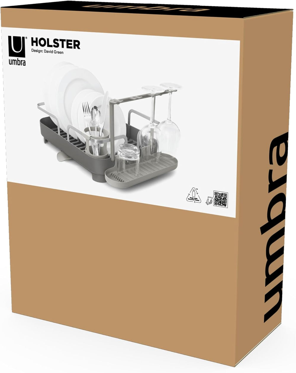 Umbra Holster Dish Rack– Molded Plastic Dish Drying Rack with Drainage Spout,...