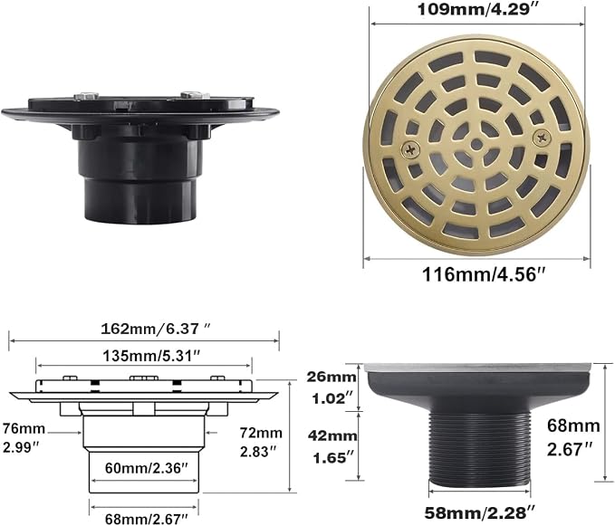 RANDOM Round Shower Drain SUS304 Stainless Steel Brushed Gold Shower Drain 4 - Image 2