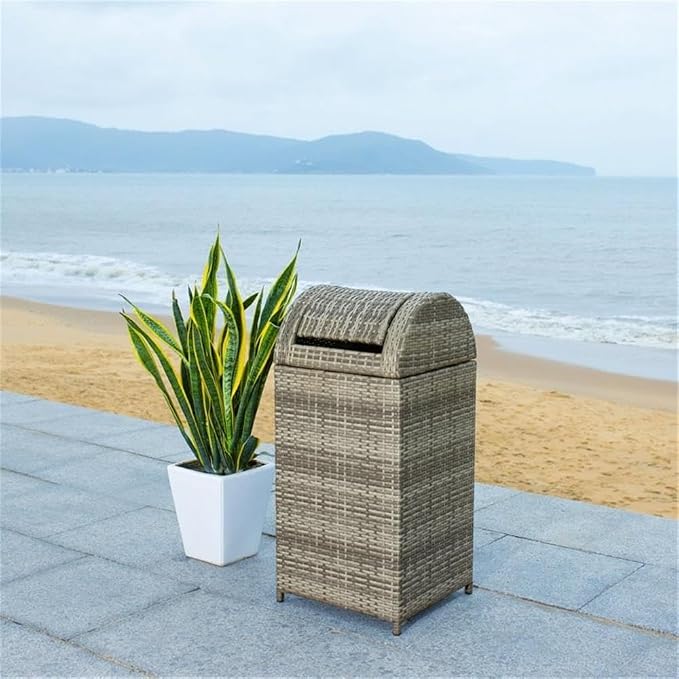 Safavieh Outdoor Collection Serapis Grey Wicker Trash Bin - Image 5