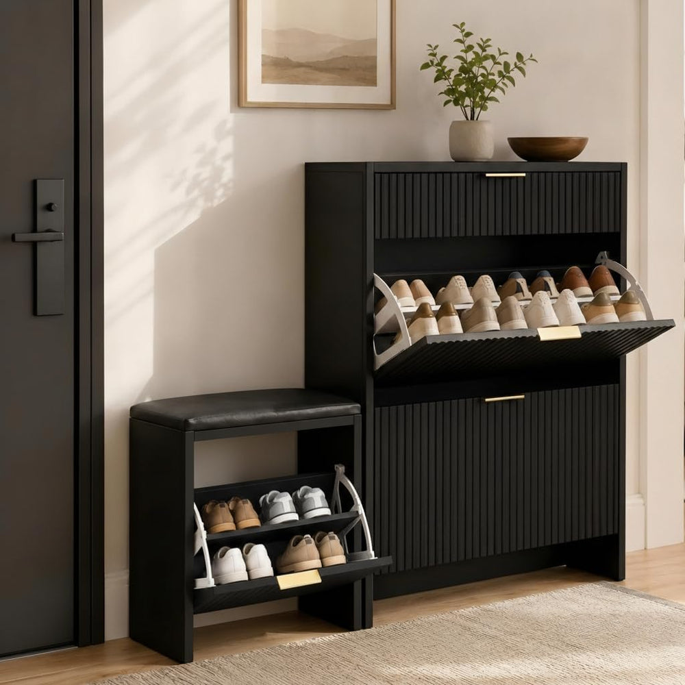 Narrow Wooden Shoe Cabinet for Entryway, Slim Entryway shoe storage cabinet