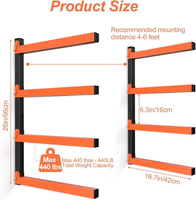 NANANARDOSO Wall Mount Wood Organizer and Lumber Storage, Heavy Duty Metal Shelf - Image 3