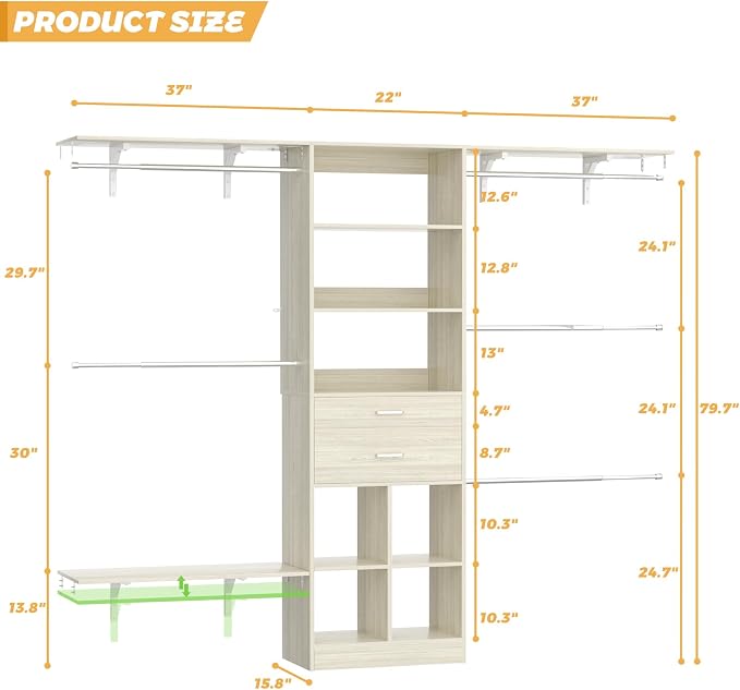 Closet System - 4.75-8FT Closet Organizer System