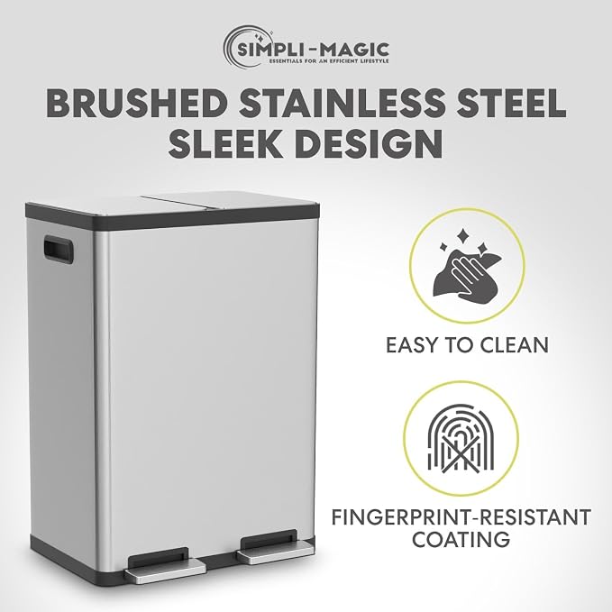 Simpli-Magic 16 Gallon Dual Compartment Step Trash Can – Kitchen Garbage Can - Image 7