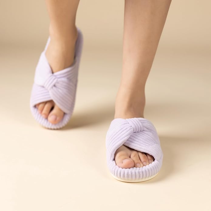 Chantomoo Slippers for Women Memory Foam House Bedroom Corduroy Bow Crossbands - Image 6