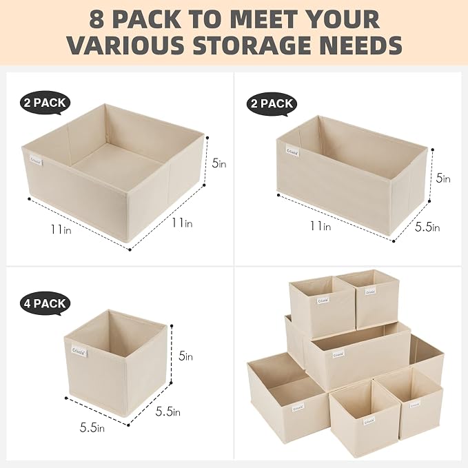 Criusia Drawer Organizer Clothes, 8 Pack Underwear Drawer Organizer, Foldable - Image 2