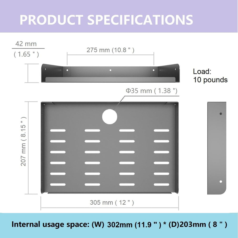 Floating Shelf Modern Wall Mounted Storage Rack 12" W,2 Pcs