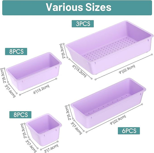 WOWBOX 25 PCS Plastic Drawer Organizer Set, 4 Sizes Desk Drawer Divider - Image 2