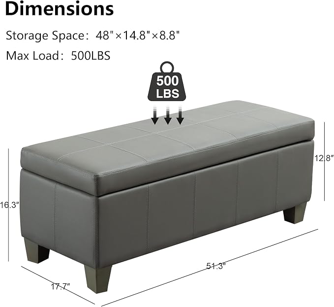 51 Inch Faux Leather Ottoman - Image 6
