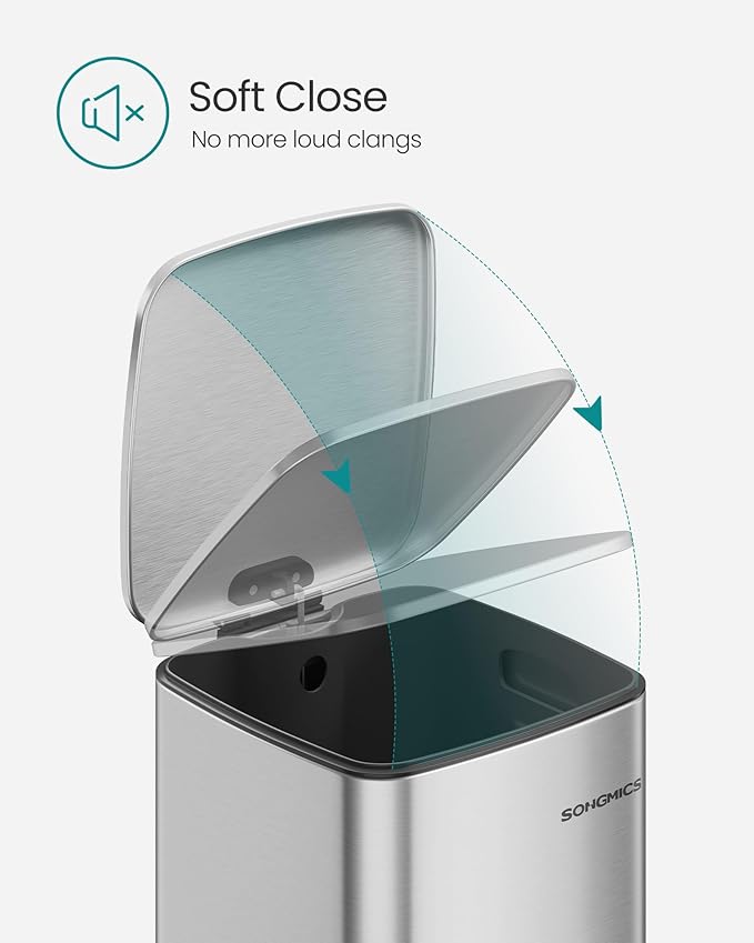SONGMICS Kitchen Trash Can, 8-Gallon Trash Bin, Stainless Steel Garbage Can - Image 5