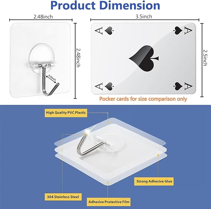Adhesive Hooks for Hanging Heavy Duty Wall Hooks Self Adhesive Towel Coat Hooks - Image 2