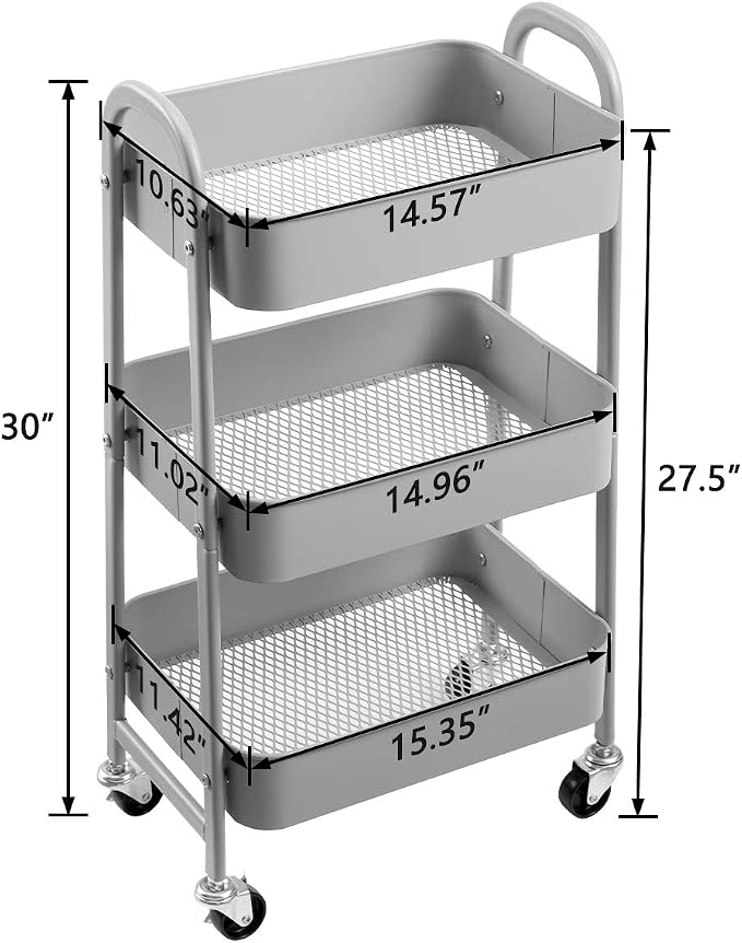 AGTEK Makeup Cart, Movable Rolling Organizer Cart, 3 Tier Metal Utility Cart - Image 5