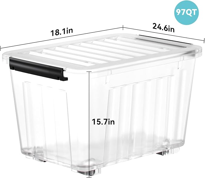 Nazhura 97Quart Plastic Storage Bin, Stackable and Nestable Storage Boxes - Image 3
