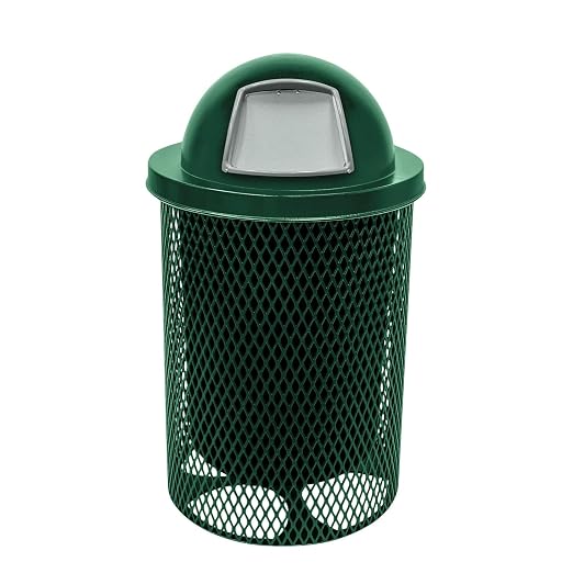 COATEDOUTDOORFURNITURE RDT-TXTGRN Heavy Duty 32 Gallon Round Trash Receptacle by CoatedOutdoorFurniture