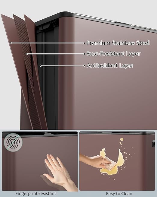 16 Gal Dual Trash Can, Stainless Steel Kitchen Garbage Bin, Recycle Dustbin - Image 5