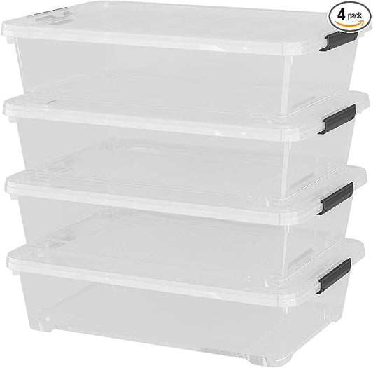 4Pack 40 Qt Plastic Under Bed Storage Organizer Bin Container by Uumitty