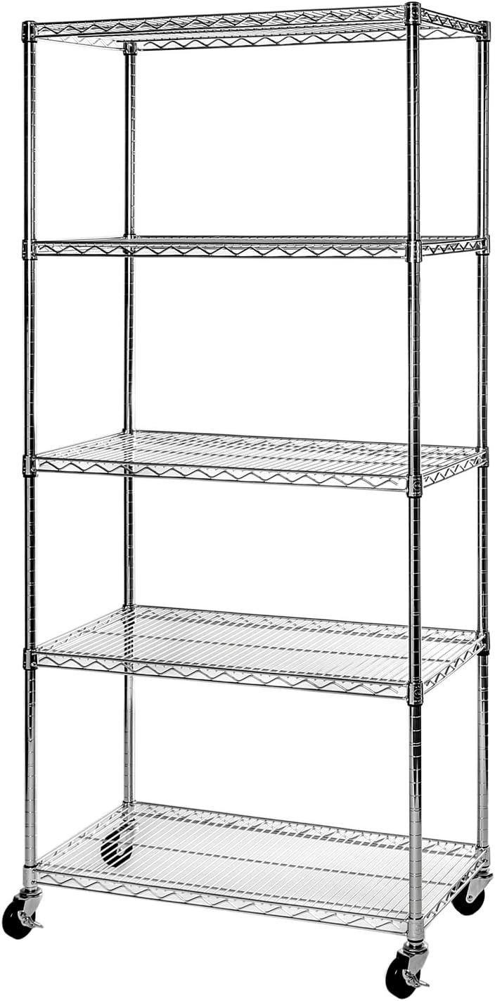 UltraDurable Commercial-Grade 5-Tier Steel Wire Shelving with Wheels, 36&quot...